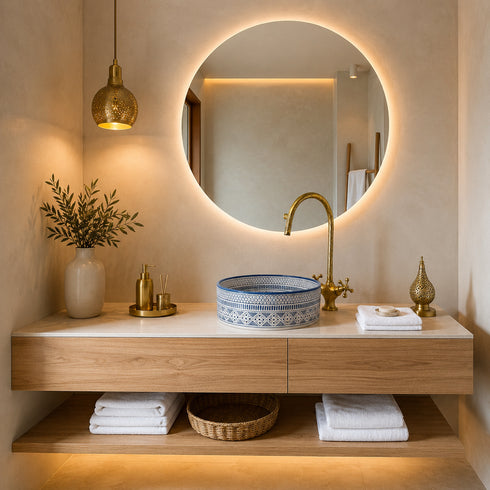 Illuminate your vanity with an Art of handmade ceramic round sink.