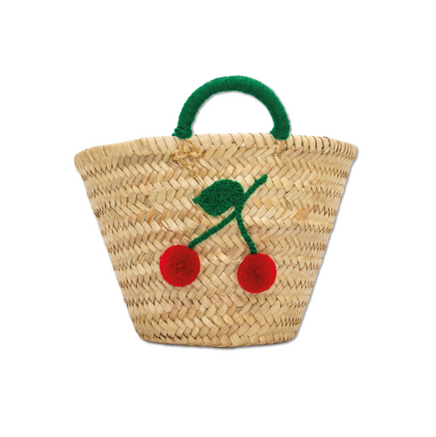 Cerises Straw Tote For Kids – Personalized Handmade Beach Bag & Custom Gift for Boys & Girls