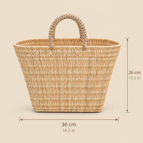 Moroccan Straw Basket, Handwoven Market Tote, Natural Palm Leaf Bag