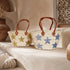 Handwoven Moroccan Straw Basket with Golden Sequin Stars