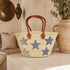 Handwoven Moroccan Straw Basket with Golden Sequin Stars