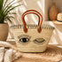 Handwoven Moroccan Straw Basket with Silver Eye Design