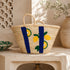 Handwoven Moroccan Straw Basket with Lemon Embroidery