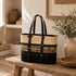Handmade Black and Natural Raffia Tote Bag with Genuine Leather Handles