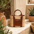 Handmade Structured Natural Raffia Tote Bag with Genuine Leather Handles
