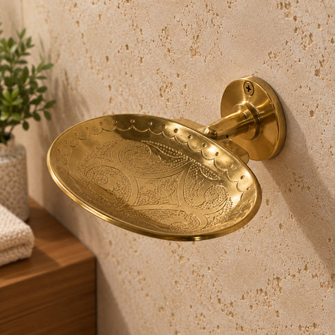 Handcrafted Engraved Brass Soap Dish – Moroccan Wall-Mounted Bathroom