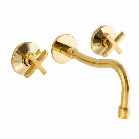 Wall-Mount Bathroom Sink Faucet with 8-Inch Spout – Unlacquered Brass