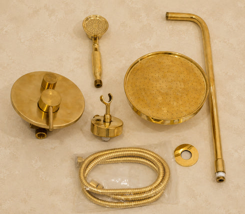 Handcrafted Brass Shower System with Rainfall Showerhead, Hand Shower & Concealed Mixer