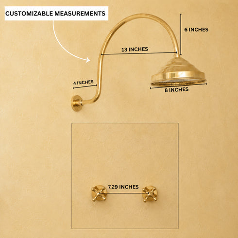 Handcrafted Brass Gooseneck Rain Shower with Square Showerhead