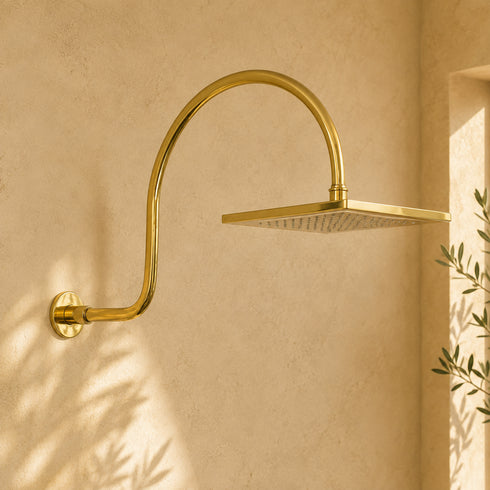 Handcrafted Brass Gooseneck Rain Shower with Square Showerhead