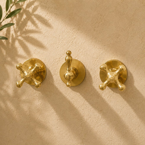 Handcrafted Brass Ceiling & Wall Shower System with Rainfall Showerhead and 3-Valve Mixer