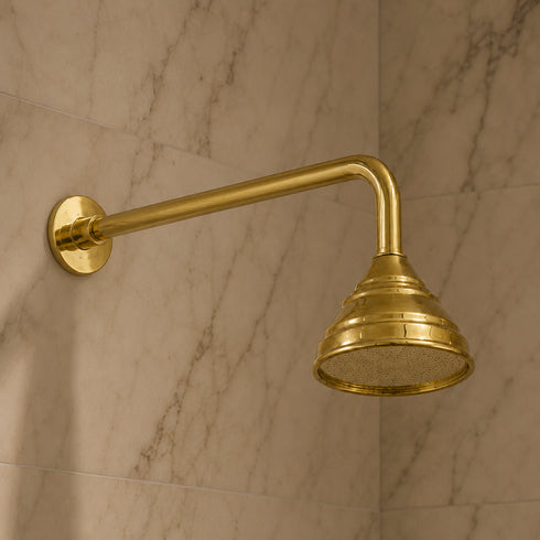 Handcrafted moroccan Brass Rain Shower Head with Wall-Mounted Arm