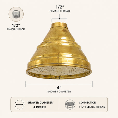Handcrafted moroccan Brass Rain Shower Head with Wall-Mounted Arm