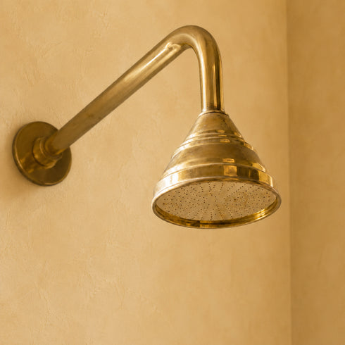 Handcrafted moroccan Brass Rain Shower Head with Wall-Mounted Arm