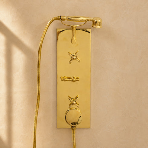 Polished Brass Rain Shower Head – Classic Wall-Mounted Shower Fixture