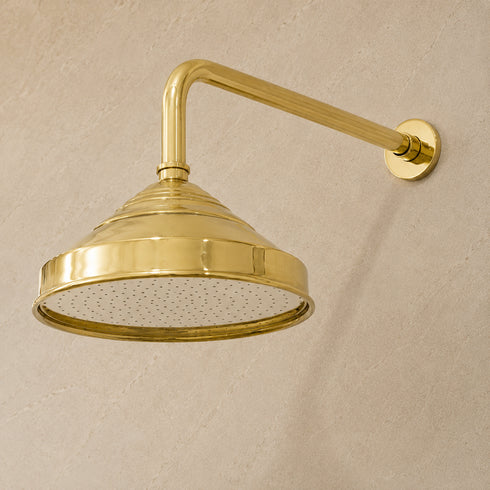 Polished Brass Rain Shower Head – Classic Wall-Mounted Shower Fixture