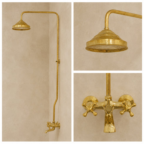 Polished Brass Exposed Shower System – Vintage Rainfall Shower with Tub Filler