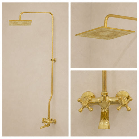 Polished Brass Exposed Shower System – Vintage Rainfall Shower with Tub Filler