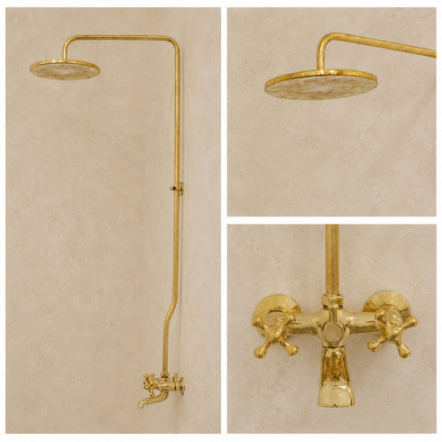 Polished Brass Exposed Shower System – Vintage Rainfall Shower with Tub Filler
