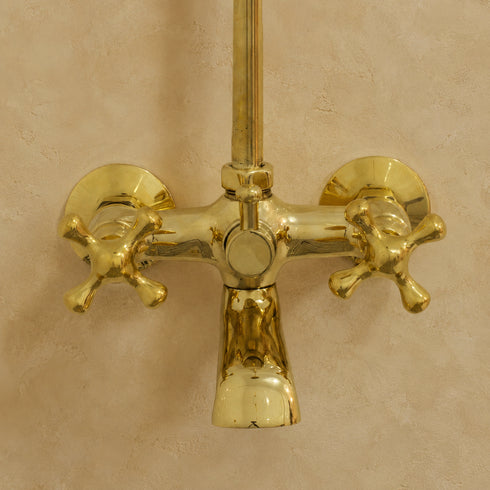 Polished Brass Exposed Shower System – Vintage Rainfall Shower with Tub Filler