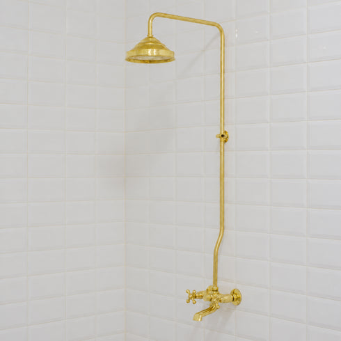 Polished Brass Exposed Shower System – Vintage Rainfall Shower with Tub Filler