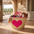 Handwoven Moroccan Palm Leaf Basket with Pink Heart
