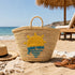 Handwoven Moroccan Palm Leaf Beach Basket with Sun Embroidery
