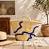 Handwoven Moroccan Palm Leaf Basket with Blue & Yellow Abstract Embroidery