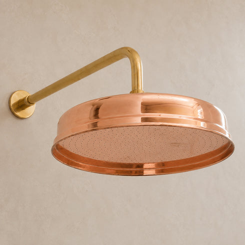 Handcrafted Copper Rain Shower Head with Solid Brass Wall Arm – Vintage Round Design