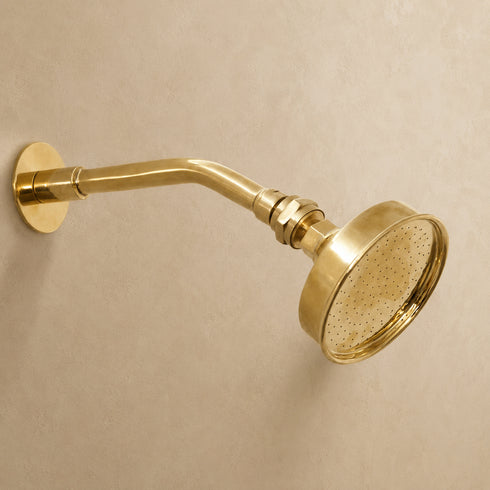 Handcrafted Solid Brass Rain Shower Head with Wall-Mounted Arm – Vintage Round Design