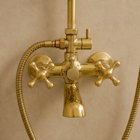 Handcrafted Unlacquered Brass Exposed Shower System with Rainfall Head