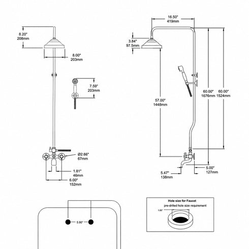 Handcrafted Unlacquered Brass Exposed Shower System with Rainfall Head