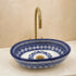 Hand-Painted Moroccan Ceramic Vessel Sink – Blue & White Oval Wash Basin