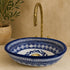 Hand-Painted Moroccan Ceramic Vessel Sink – Blue & White Oval Wash Basin
