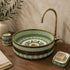 Hand-Painted Moroccan Ceramic Vessel Sink with Antique Brass Rim