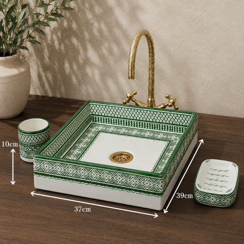 Hand-Painted Moroccan authentic Square Ceramic Vessel Sink
