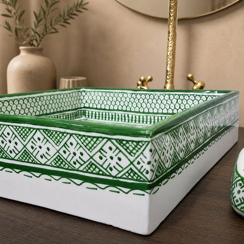 Hand-Painted Moroccan authentic Square Ceramic Vessel Sink