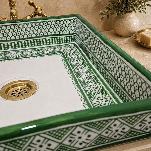 Hand-Painted Moroccan authentic Square Ceramic Vessel Sink