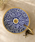 Hand-Painted Moroccan Ceramic Vessel Sink – Blue & White with Brass Rim