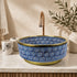 Artisan Moroccan Blue Ceramic Vessel Sink with Elegant Brass Finish