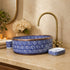 Hand-Painted Moroccan Blue Ceramic Vessel Sink with Copper Rim