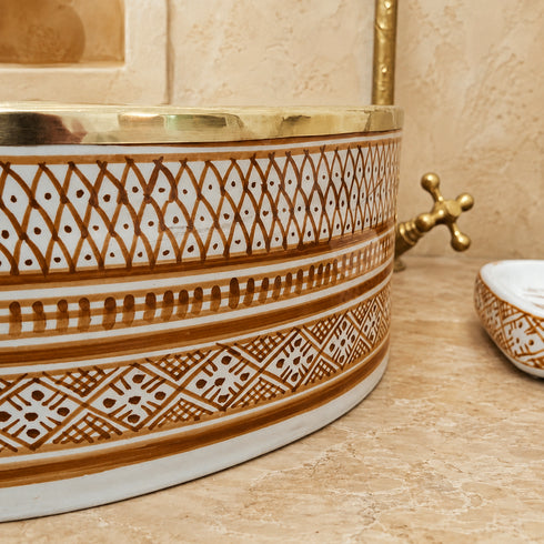 Sahara Weave Ceramic Vessel Sink – Terracotta & Cream Moroccan Basin