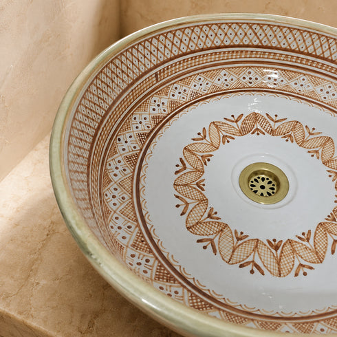 Sahara Weave Ceramic Vessel Sink – Terracotta & Cream Moroccan Basin