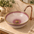 Rose Medina Ceramic Vessel Sink – Burgundy Lattice Basin with Gold Rim