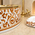Marrakech Amber Floral Ceramic Vessel Sink – Brass Rim Artisan Basin