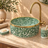 Jardin de Fès Ceramic Vessel Sink – Green Floral Basin with Brass Rim