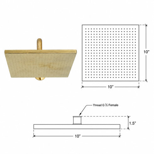 Handcrafted Square Brass Rain Shower Head – 10-Inch Wall-Mounted Design