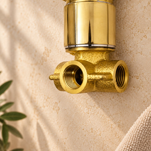 Handcrafted Brass Rain Shower System – Round Shower Head with Curved Wall Arm
