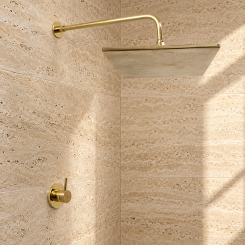 Handcrafted Brass Rain Shower System – Round Shower Head with Curved Wall Arm