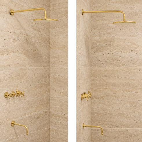Complete Brass Shower System – Round Rain Shower Head with Cross Handles & Tub Spout